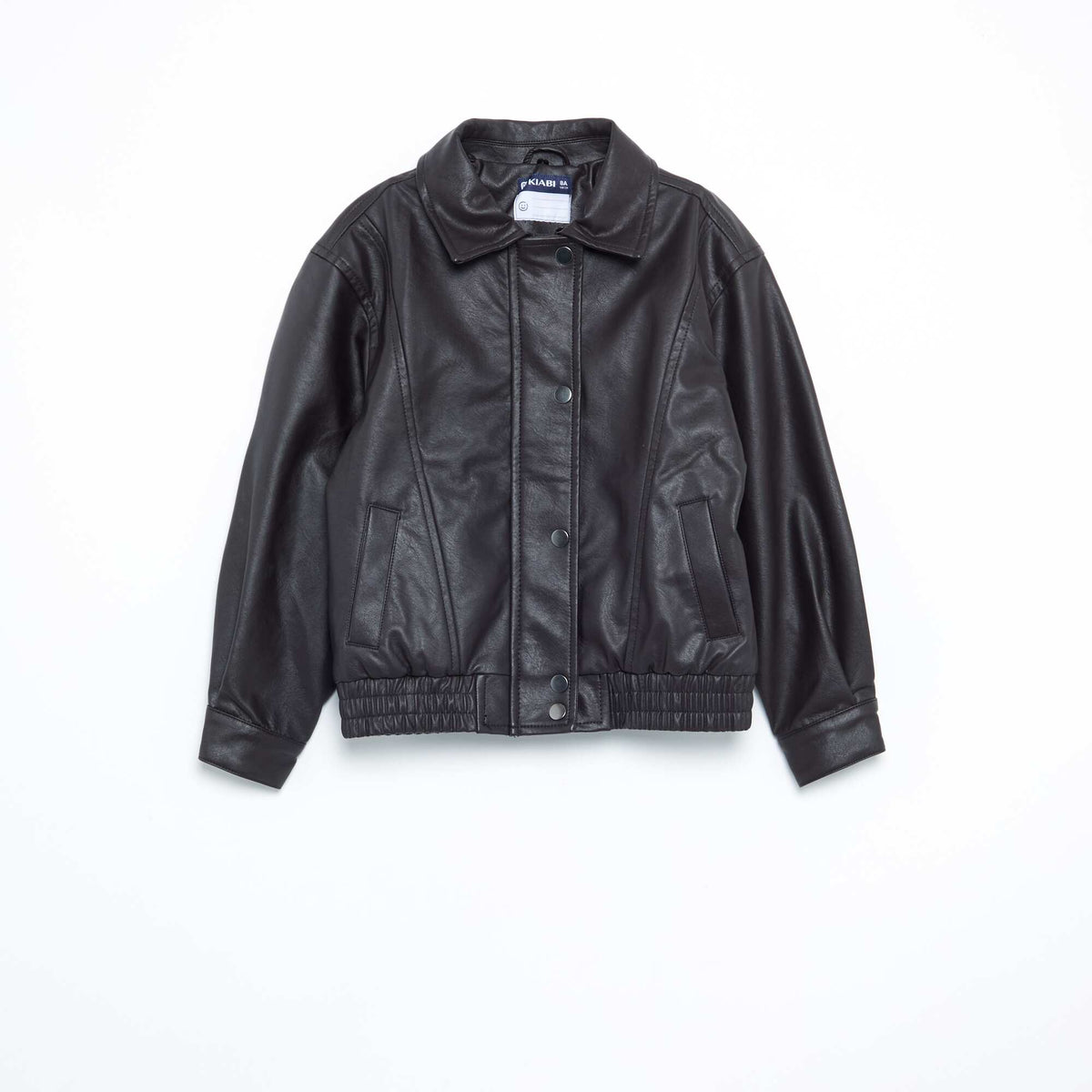 Faux Leather Bomber Jacket with Detachable Faux Fur Collar BROWN