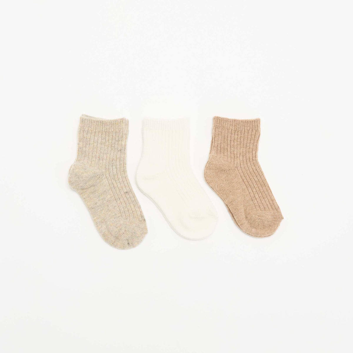 Set of 3 Pairs of Ribbed Knit Socks BEIGE