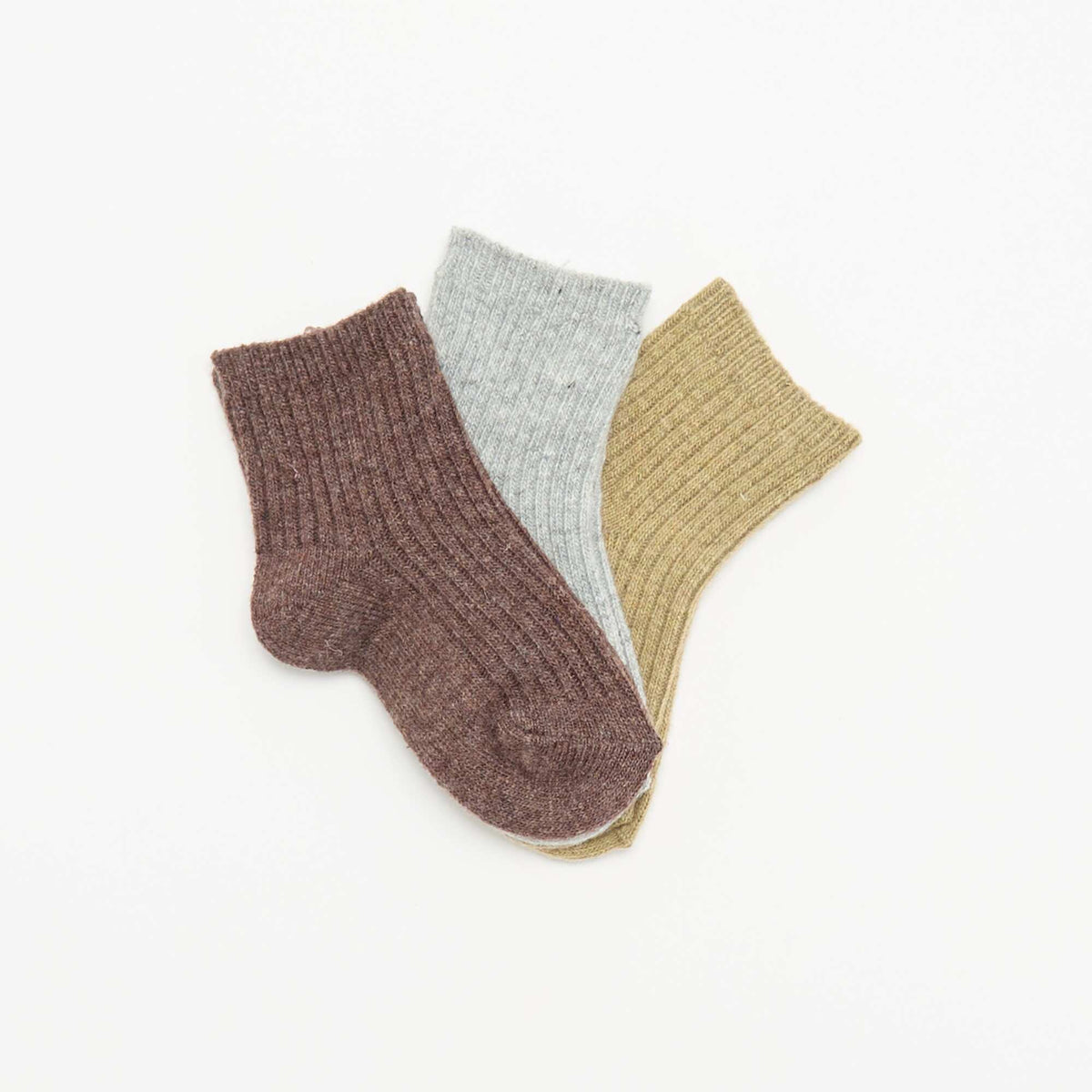Set of 3 Pairs of Ribbed Knit Socks BROWN