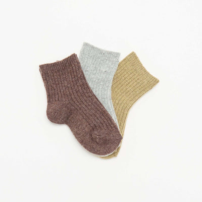 Set of 3 Pairs of Ribbed Knit Socks BROWN