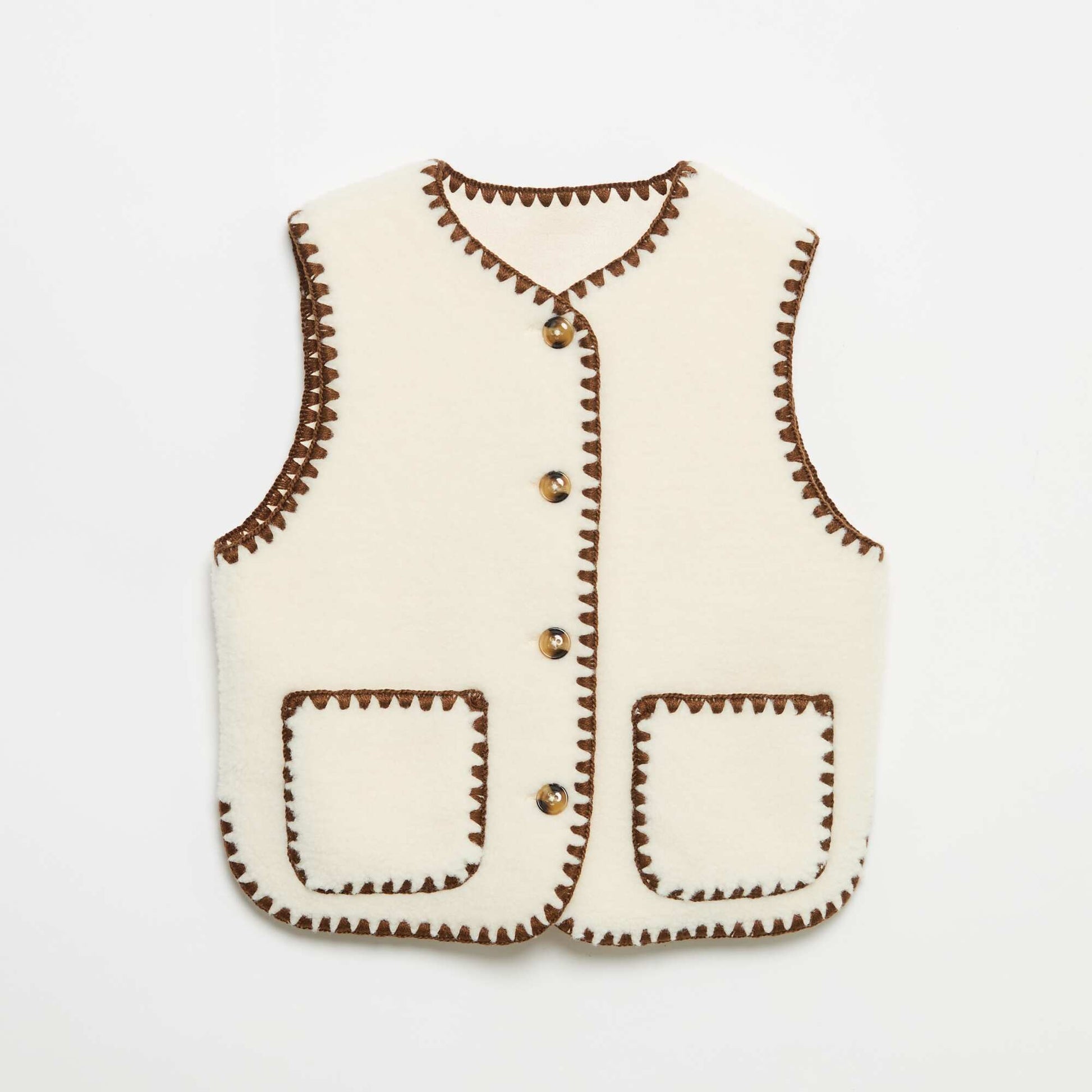 Sleeveless Faux Shearling Vest BEIGE