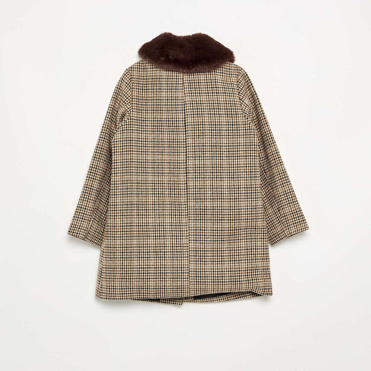 Mid-length coat with removable faux fur collar BROWN