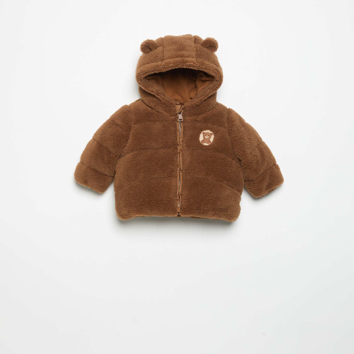 Hooded puffer jacket with ears BROWN