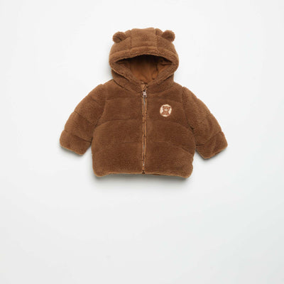 Hooded puffer jacket with ears BROWN