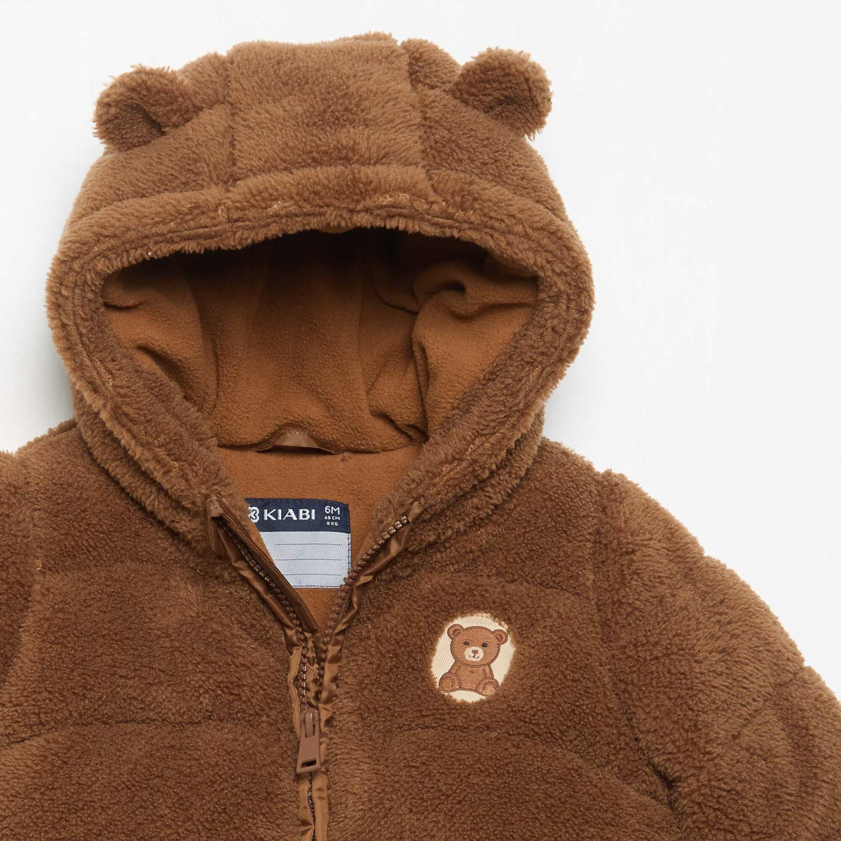 Hooded puffer jacket with ears BROWN