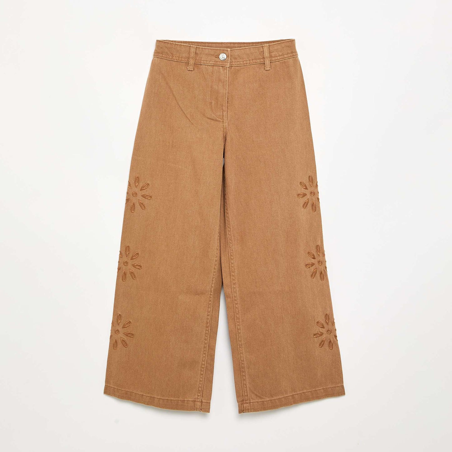 Wide-leg trousers with 'flower' embroidery BROWN