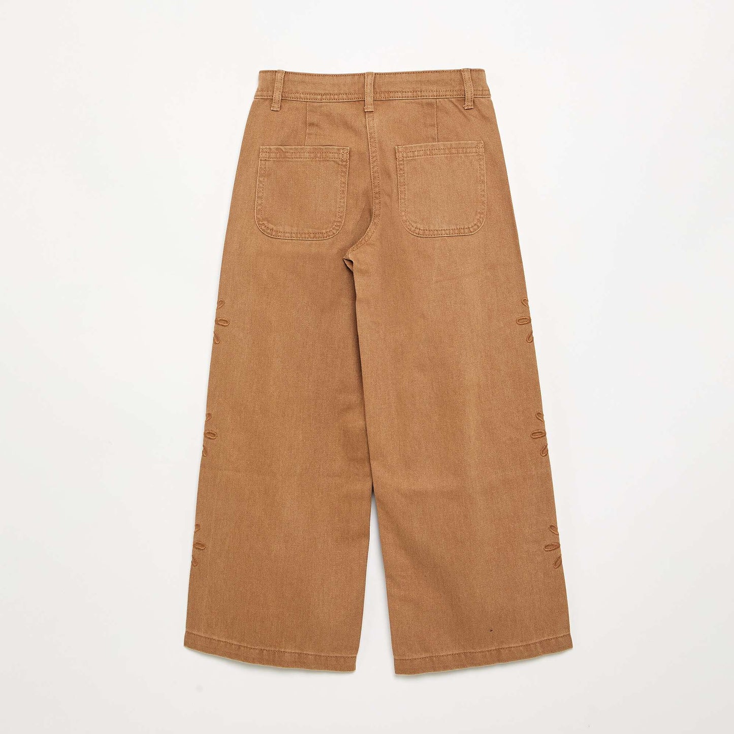 Wide-leg trousers with 'flower' embroidery BROWN