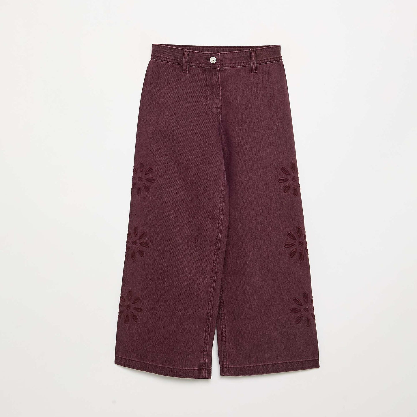 Wide-leg trousers with 'flower' embroidery PURPLE