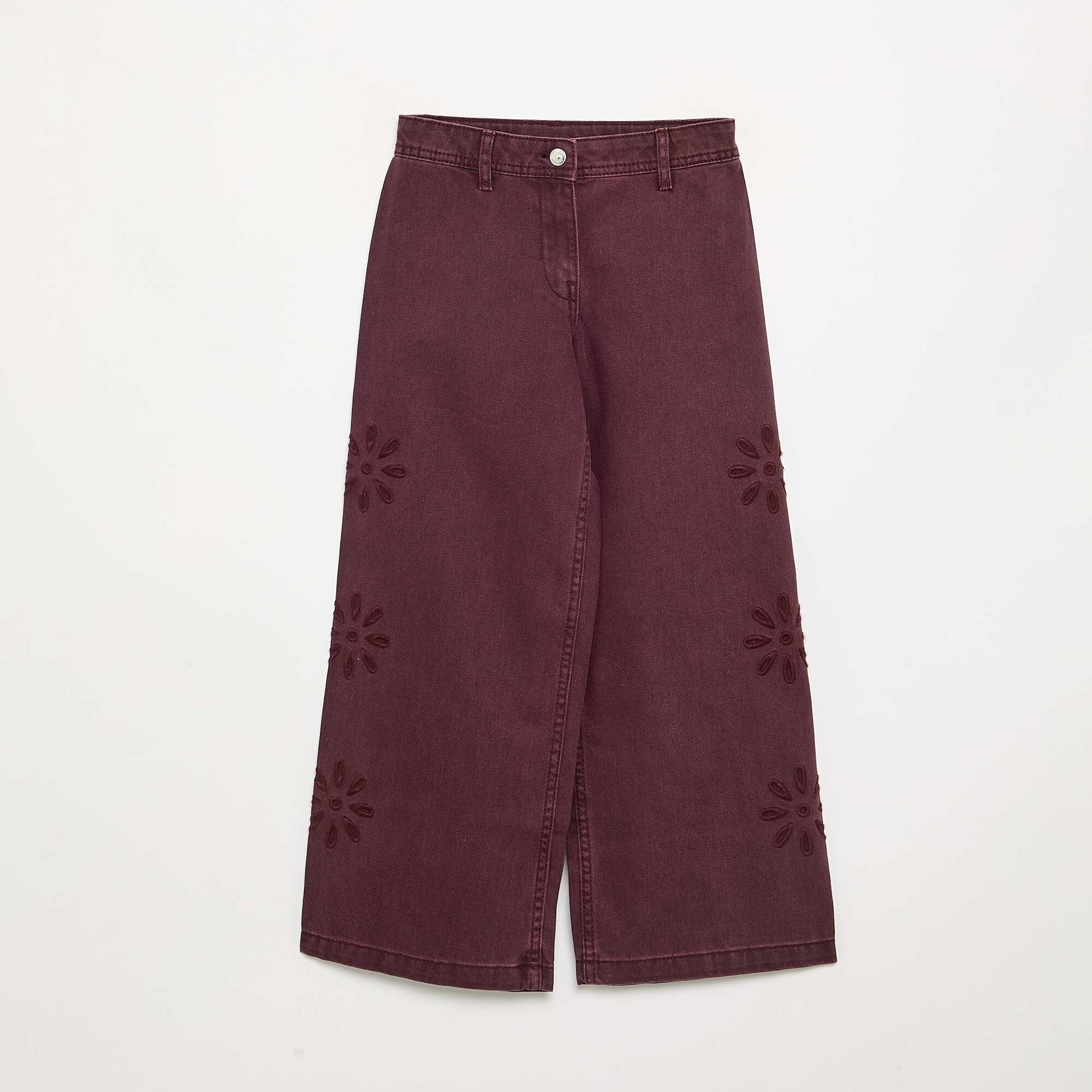 Wide-leg trousers with 'flower' embroidery PURPLE