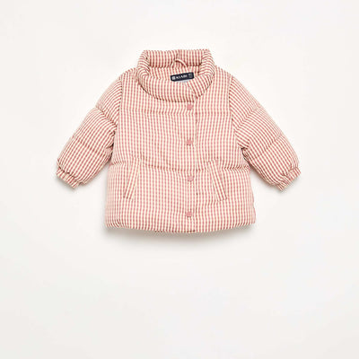 Fleece-Lined Gingham Puffer Jacket RED