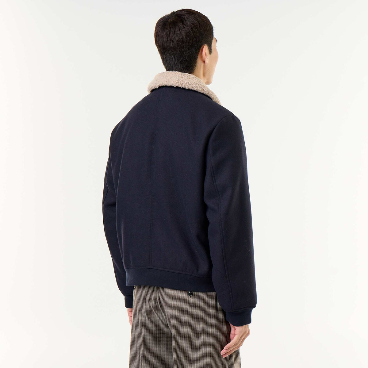 Faux Wool Jacket with Sheepskin-Effect Collar BLUE