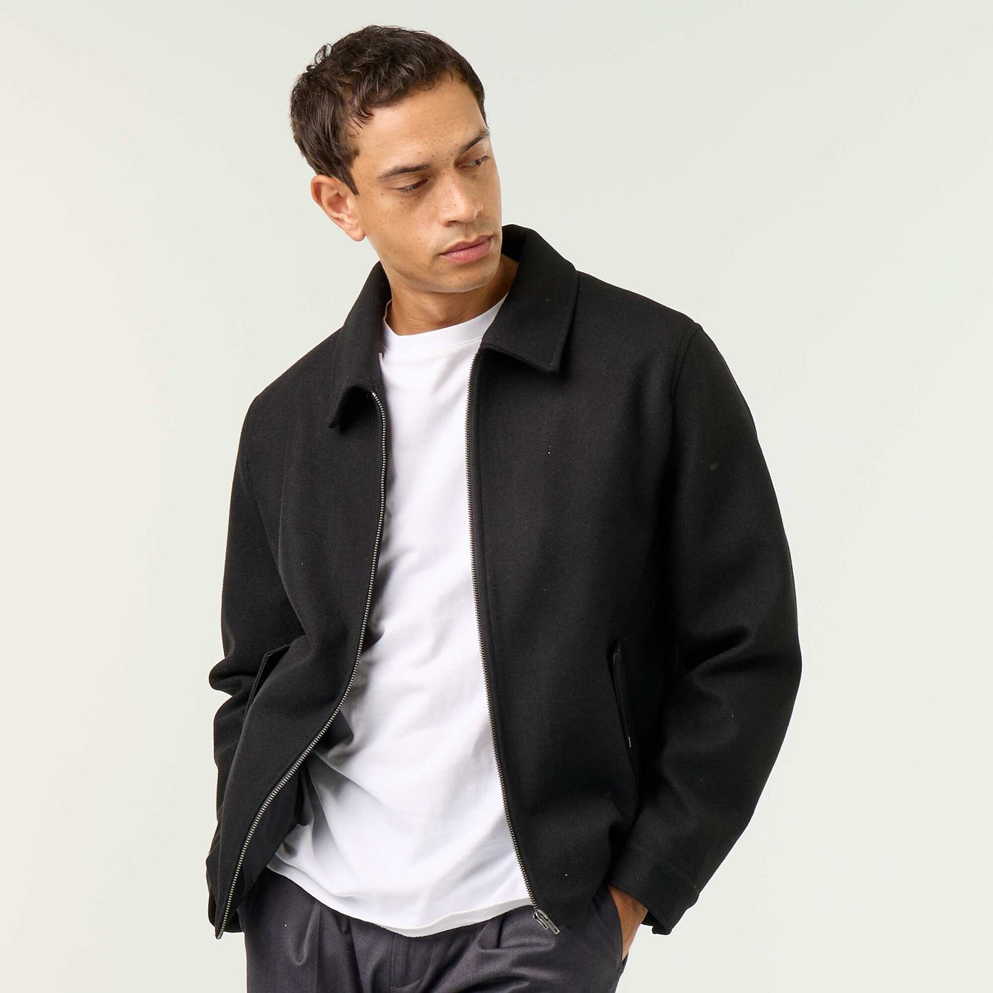 Wool-look shirt collar jacket BLACK