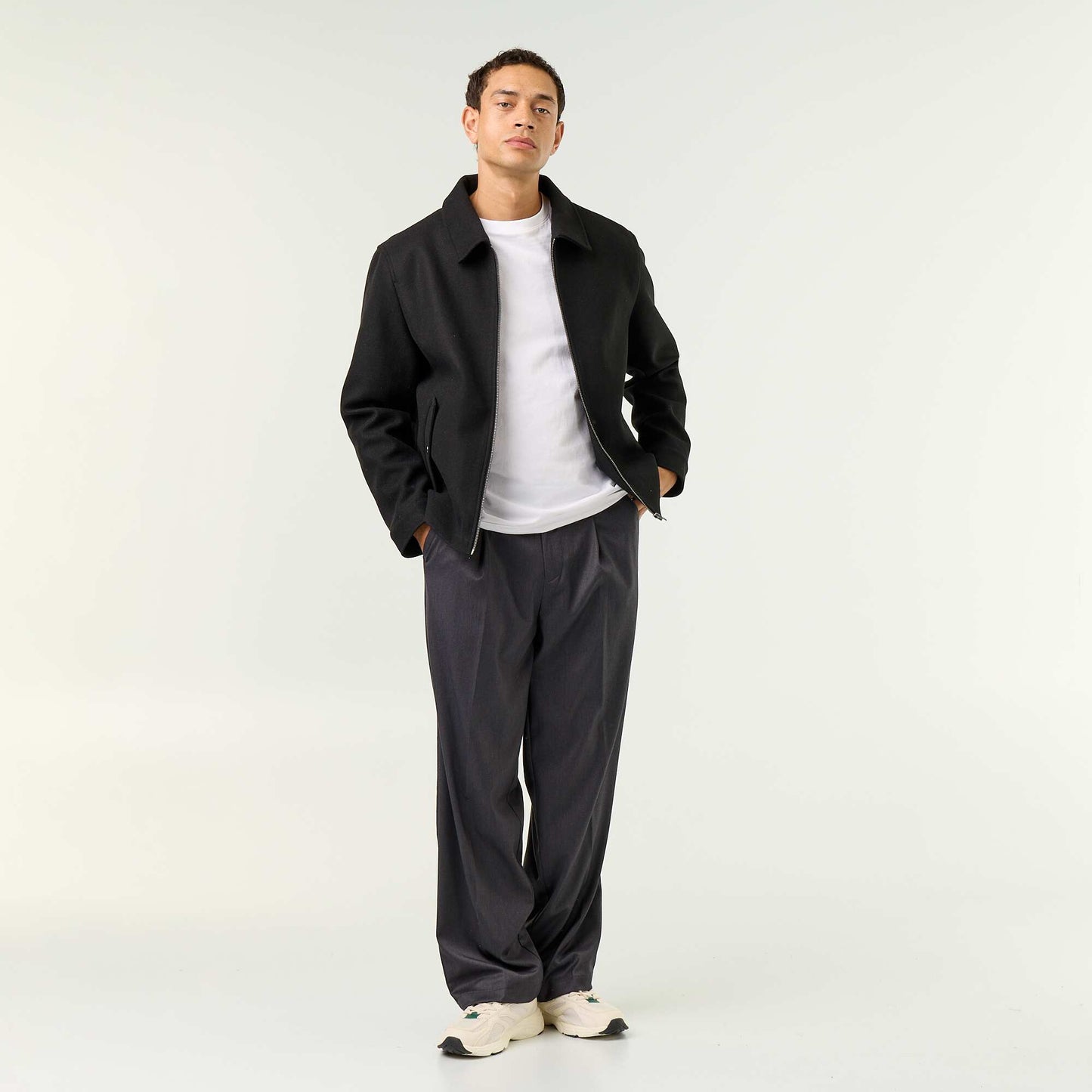 Wool-look shirt collar jacket BLACK