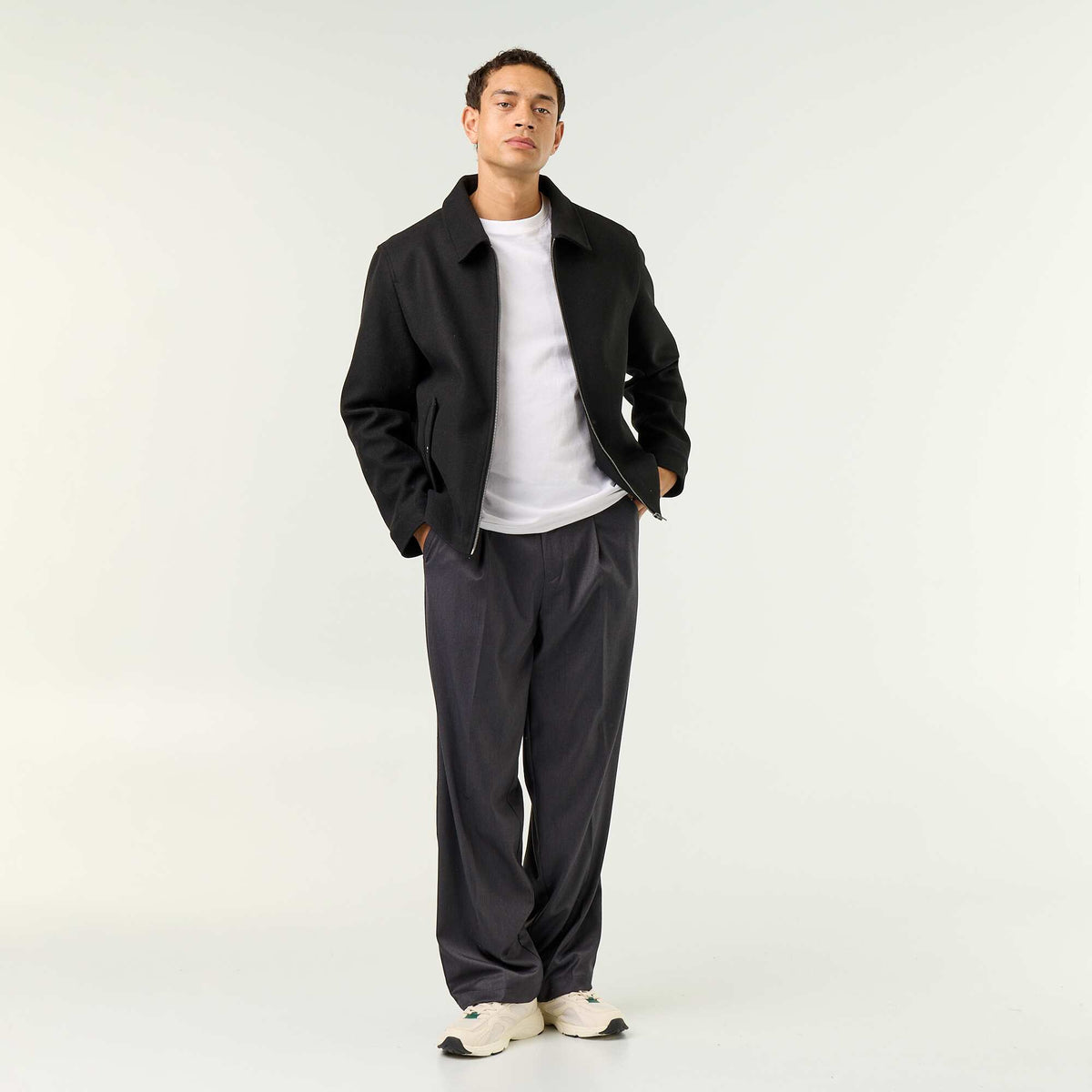 Wool-look shirt collar jacket BLACK