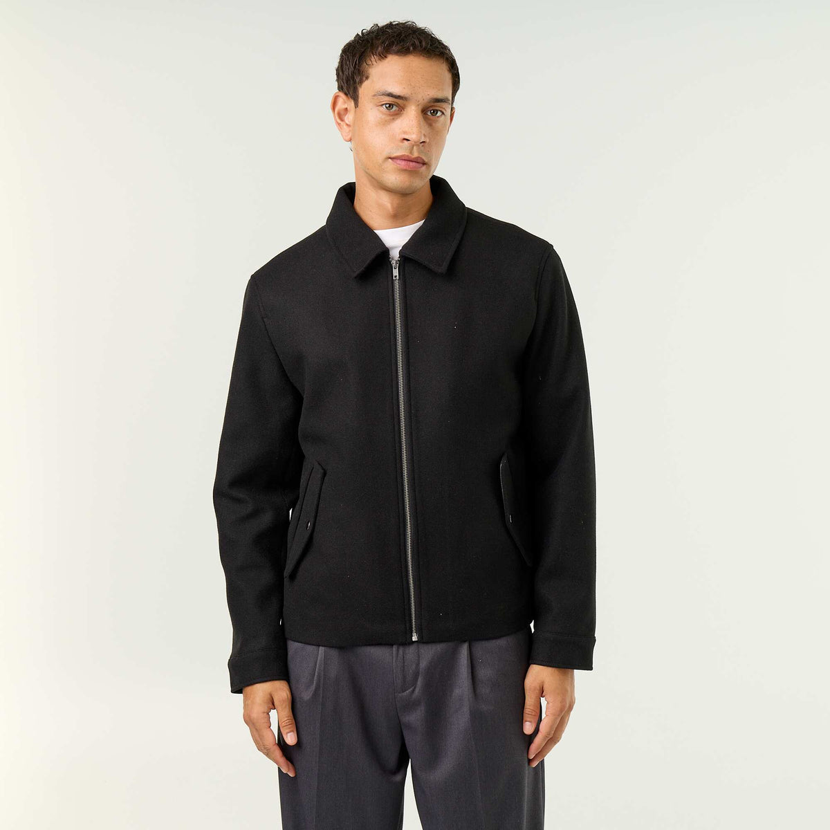 Wool-look shirt collar jacket BLACK