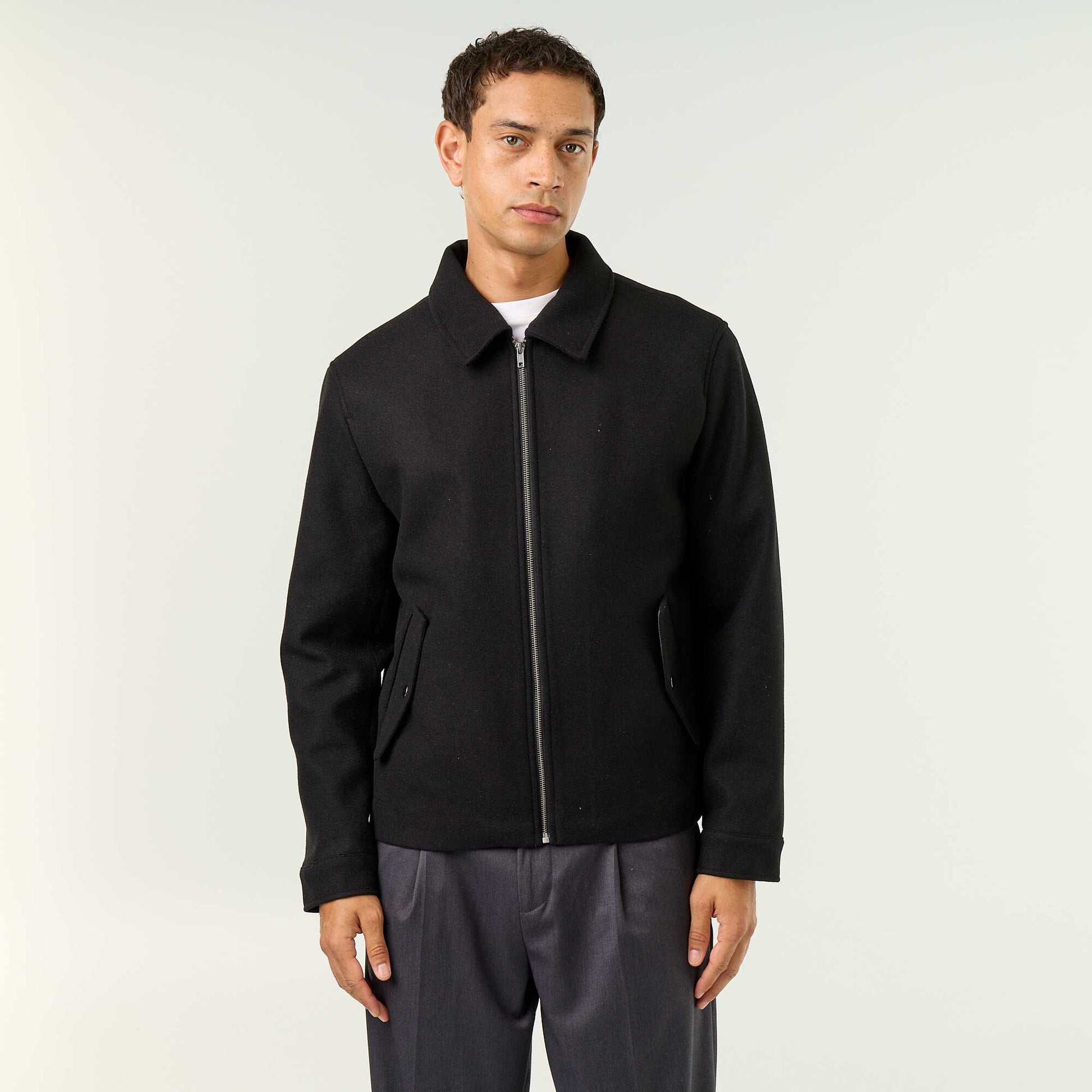 Wool-look shirt collar jacket BLACK