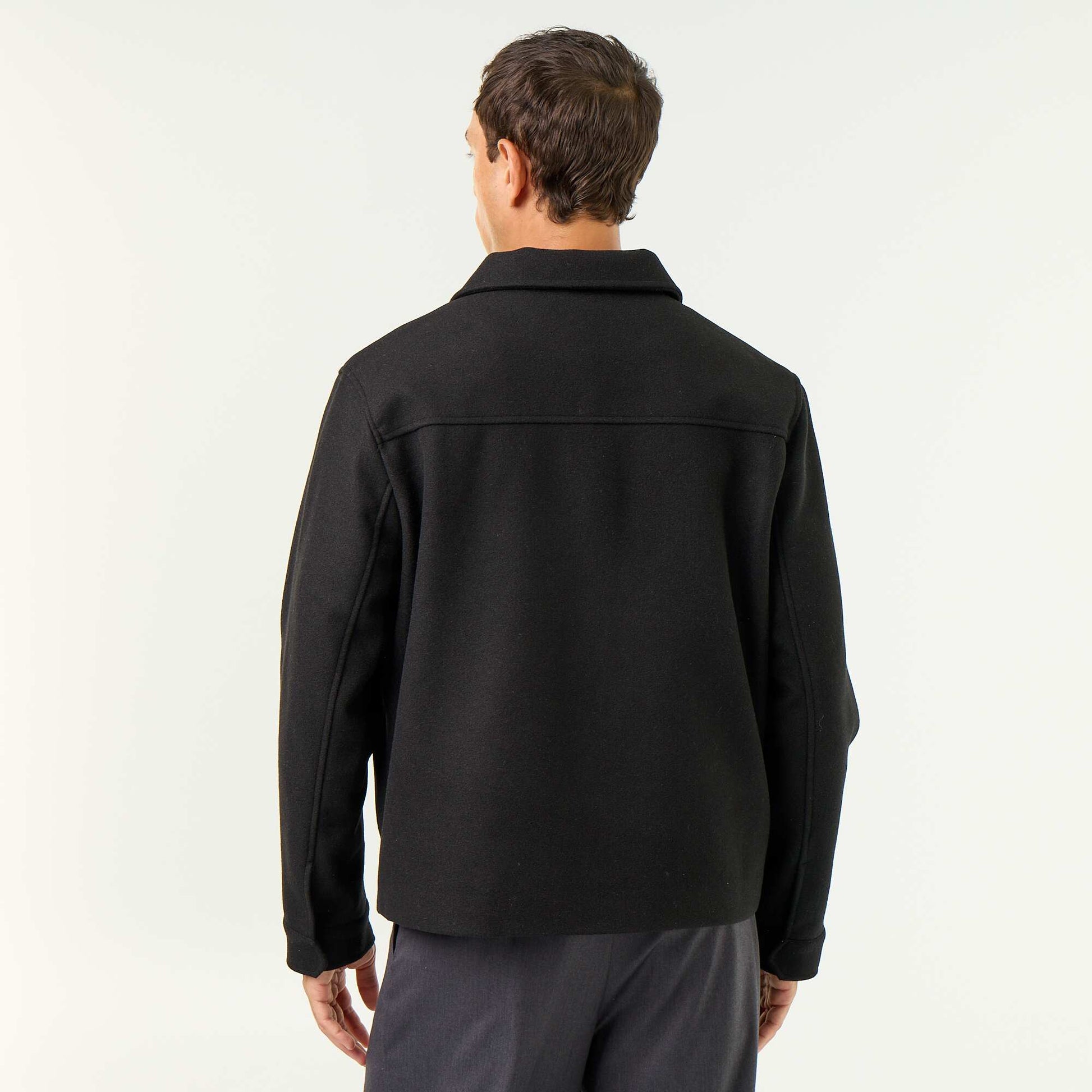 Wool-look shirt collar jacket BLACK