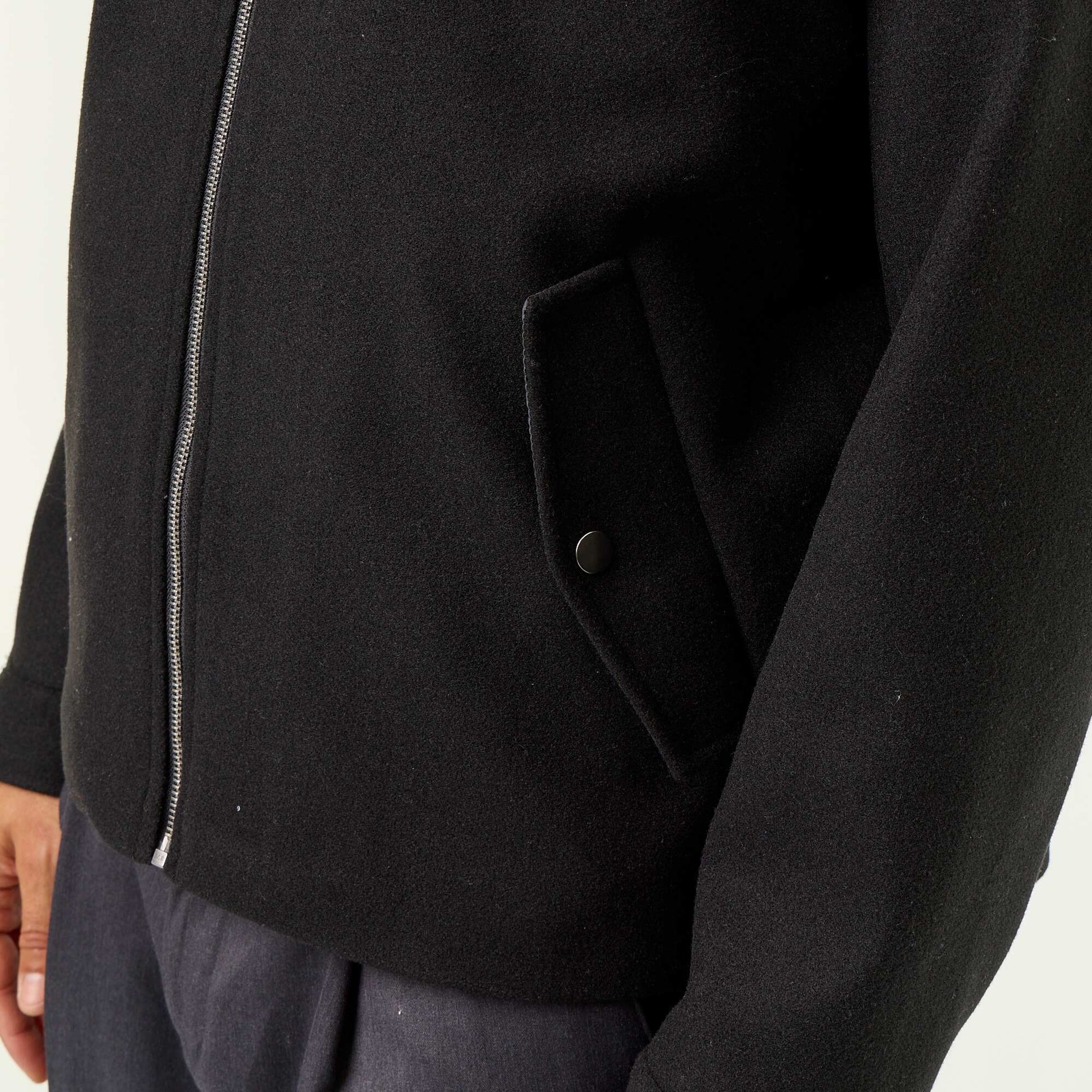 Wool-look shirt collar jacket BLACK