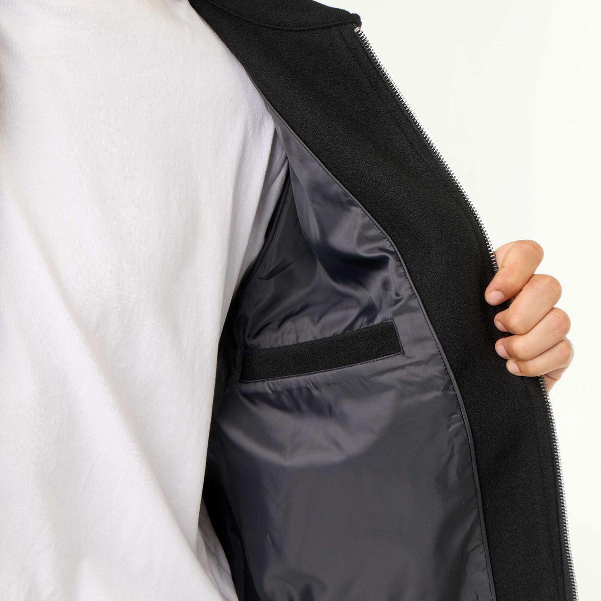 Wool-look shirt collar jacket BLACK