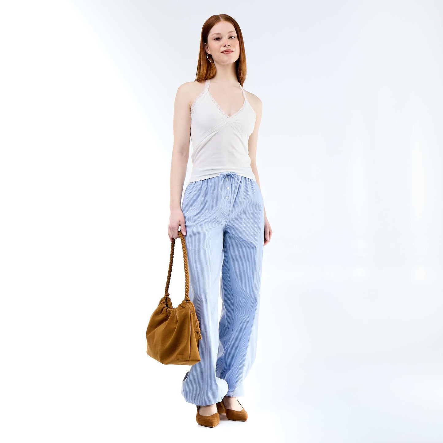 Striped Balloon Fit Wide-Leg Trousers BLUE
