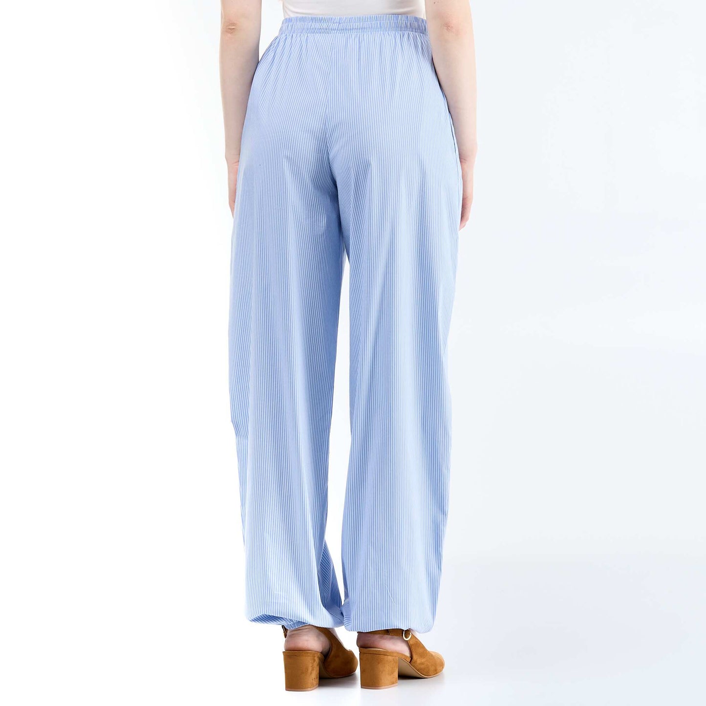 Striped Balloon Fit Wide-Leg Trousers BLUE
