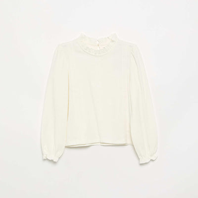 Long-sleeved blouse with ruffled collar BEIGE