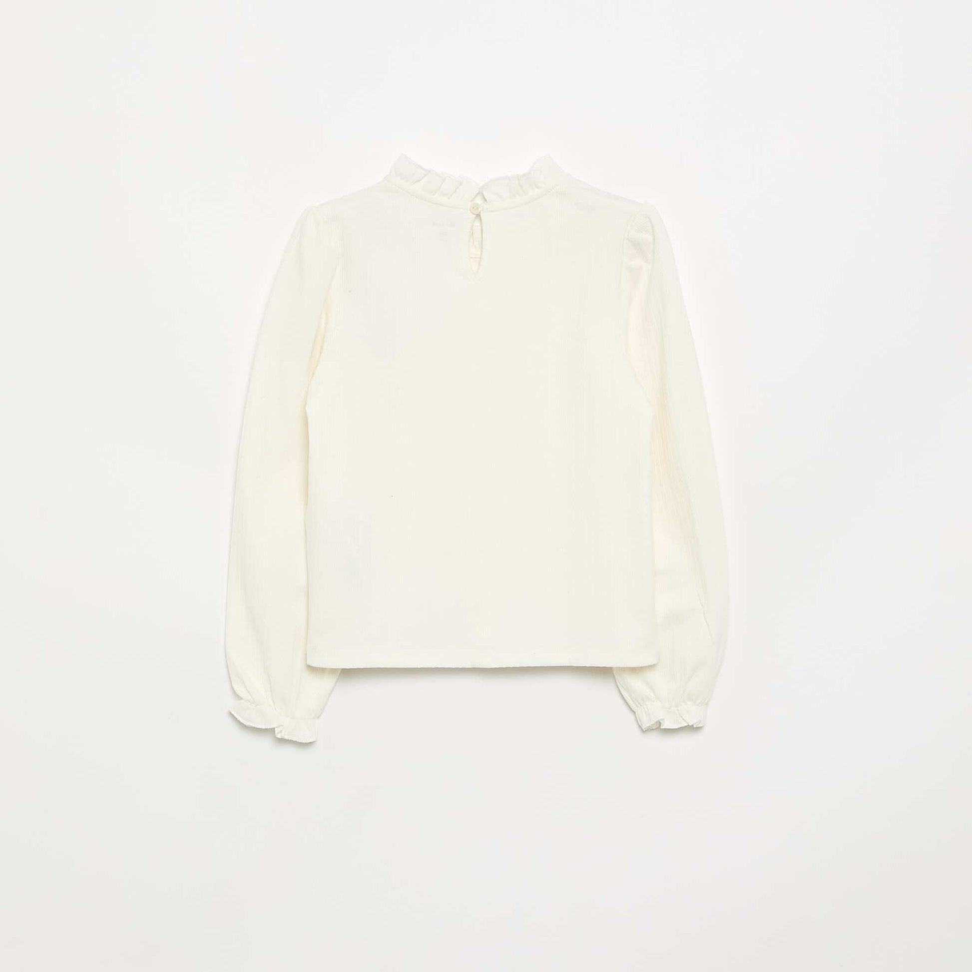 Long-sleeved blouse with ruffled collar BEIGE