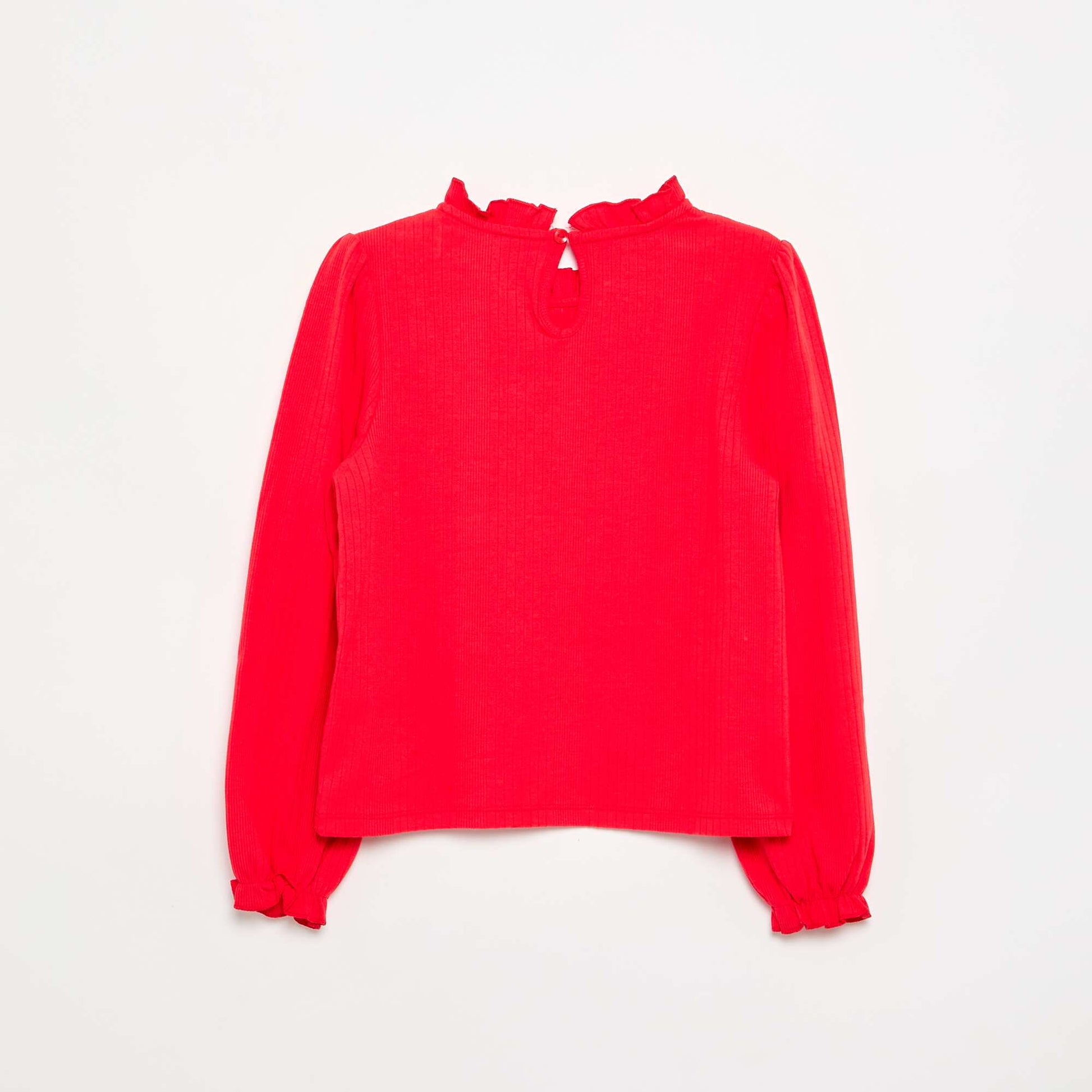 Long-sleeved blouse with ruffled collar RED