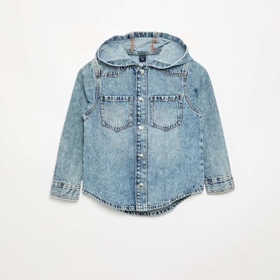Denim hooded shirt BLUE