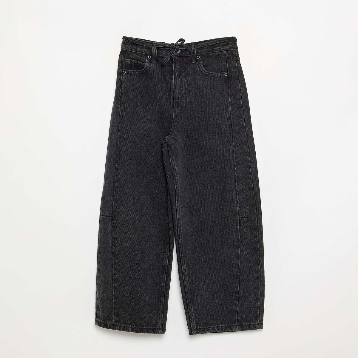 Barrel fit denim trousers with belt BLACK