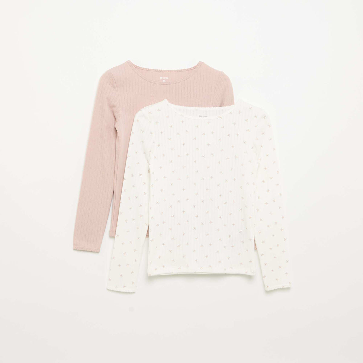 Pack of 2 Fancy Knit Long-Sleeved T-shirts BEIGE