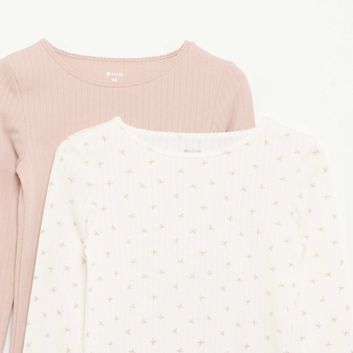 Pack of 2 Fancy Knit Long-Sleeved T-shirts BEIGE