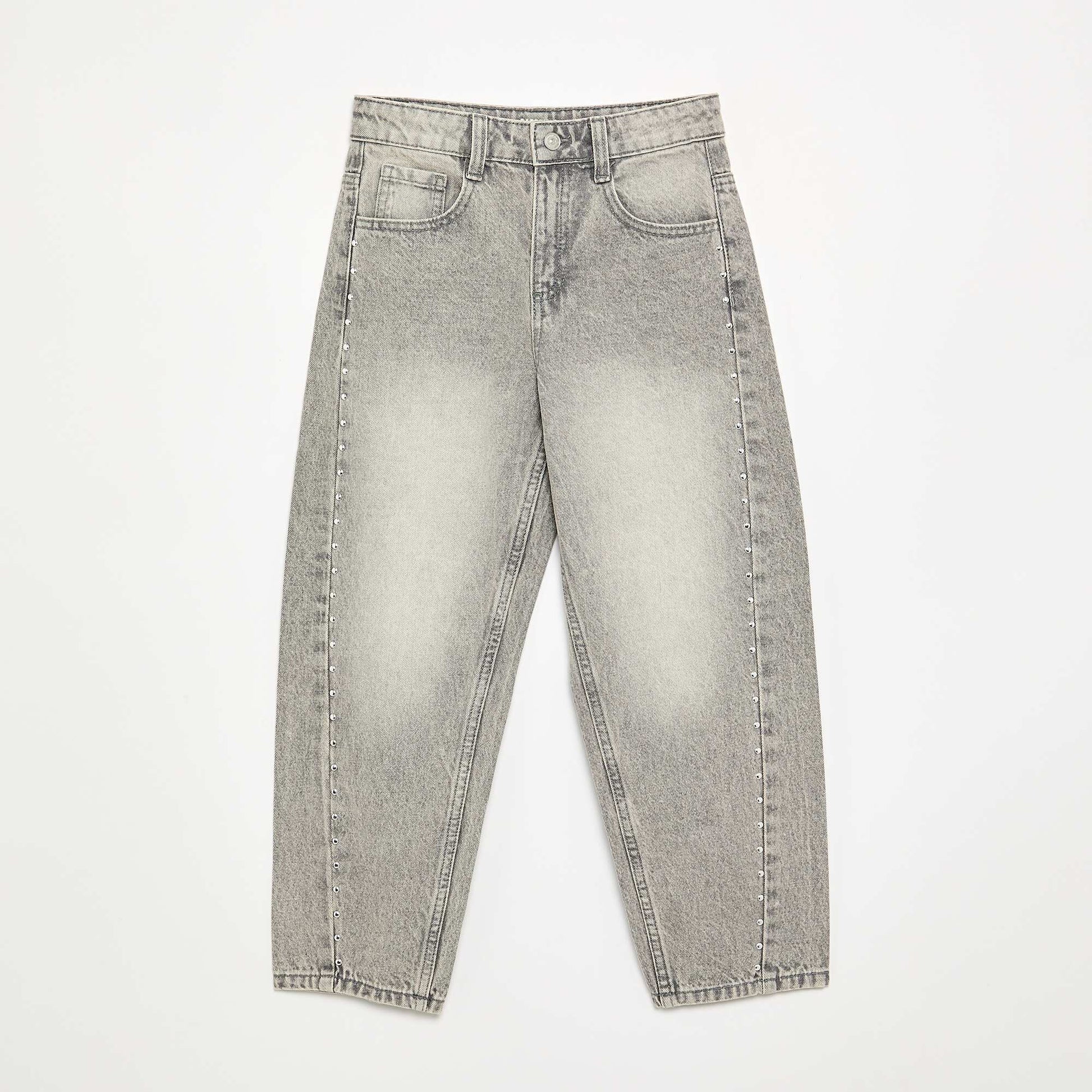 Wide Leg Trousers with Decorative Studs GREY