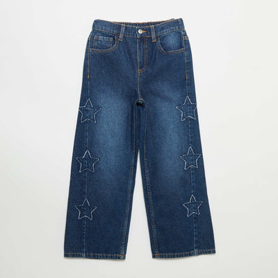 Embroidered Wide Leg Trousers BLUE