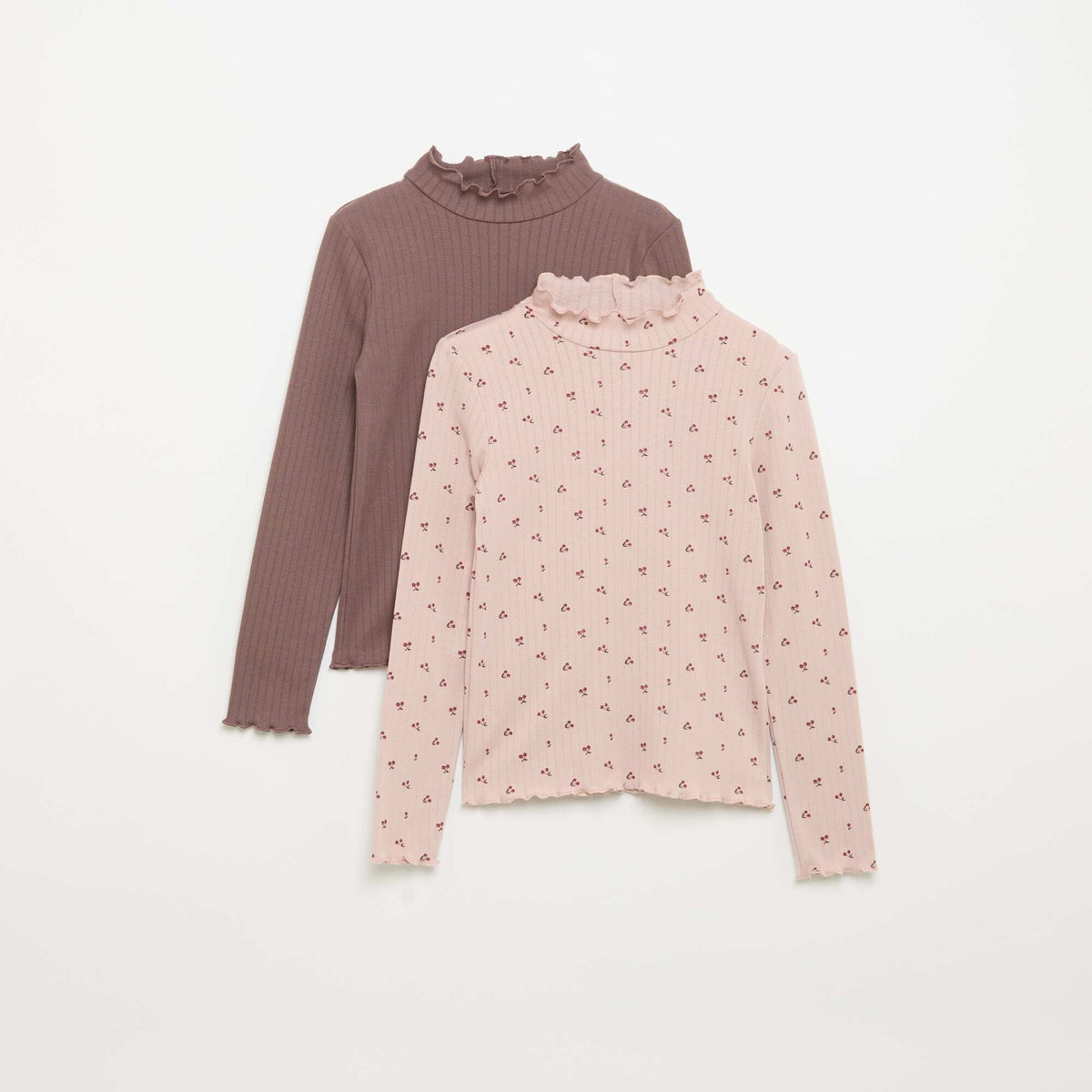 Pack of 2 Fancy Knit T-shirts with Wavy Finishes PINK