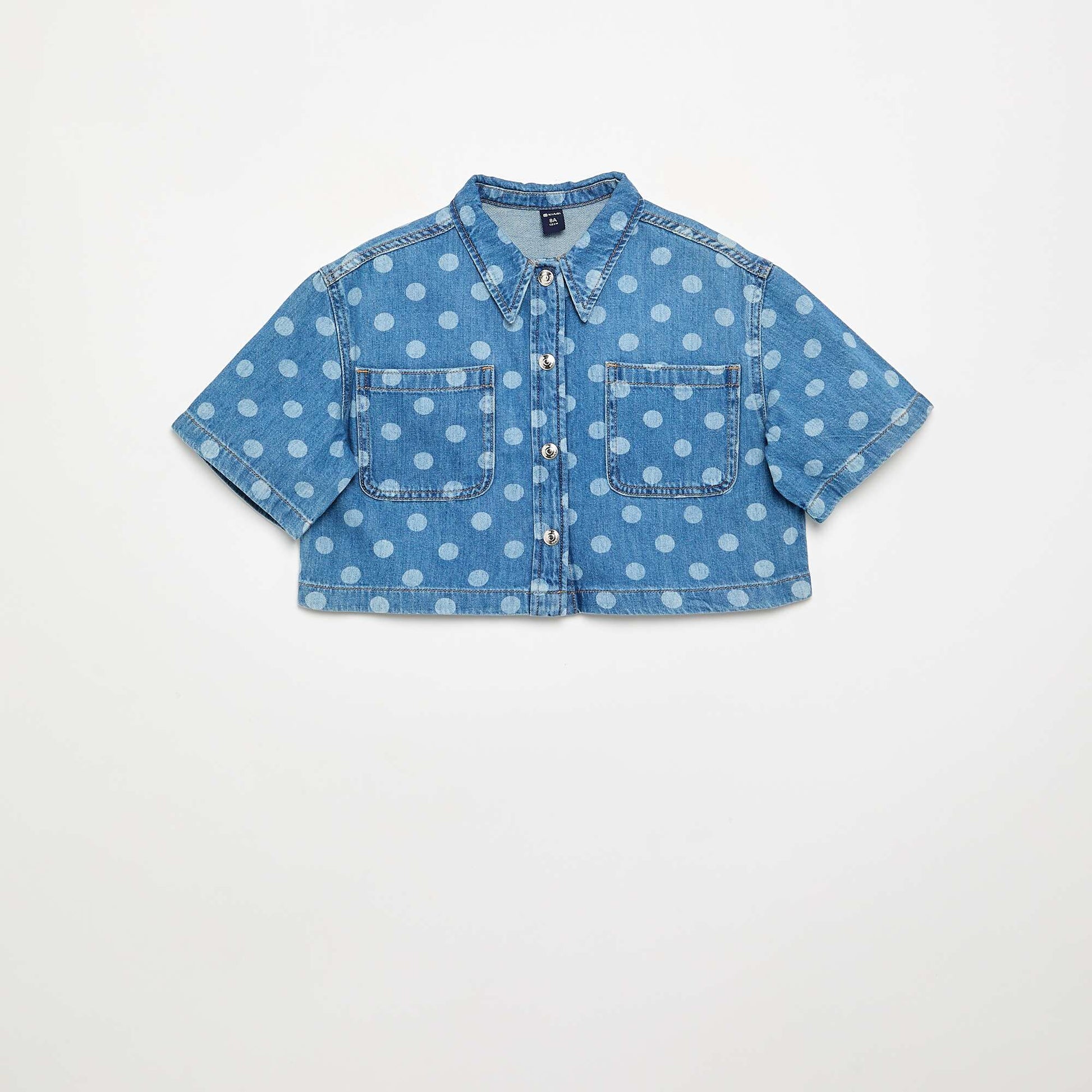 Polka Dot Denim Blouse BLUE