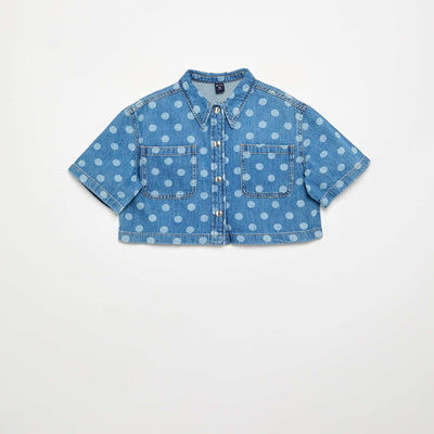 Polka Dot Denim Blouse BLUE