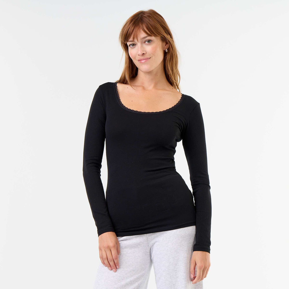 Women's Lace-Trim Round-Neck Night Tee Pack BLACK