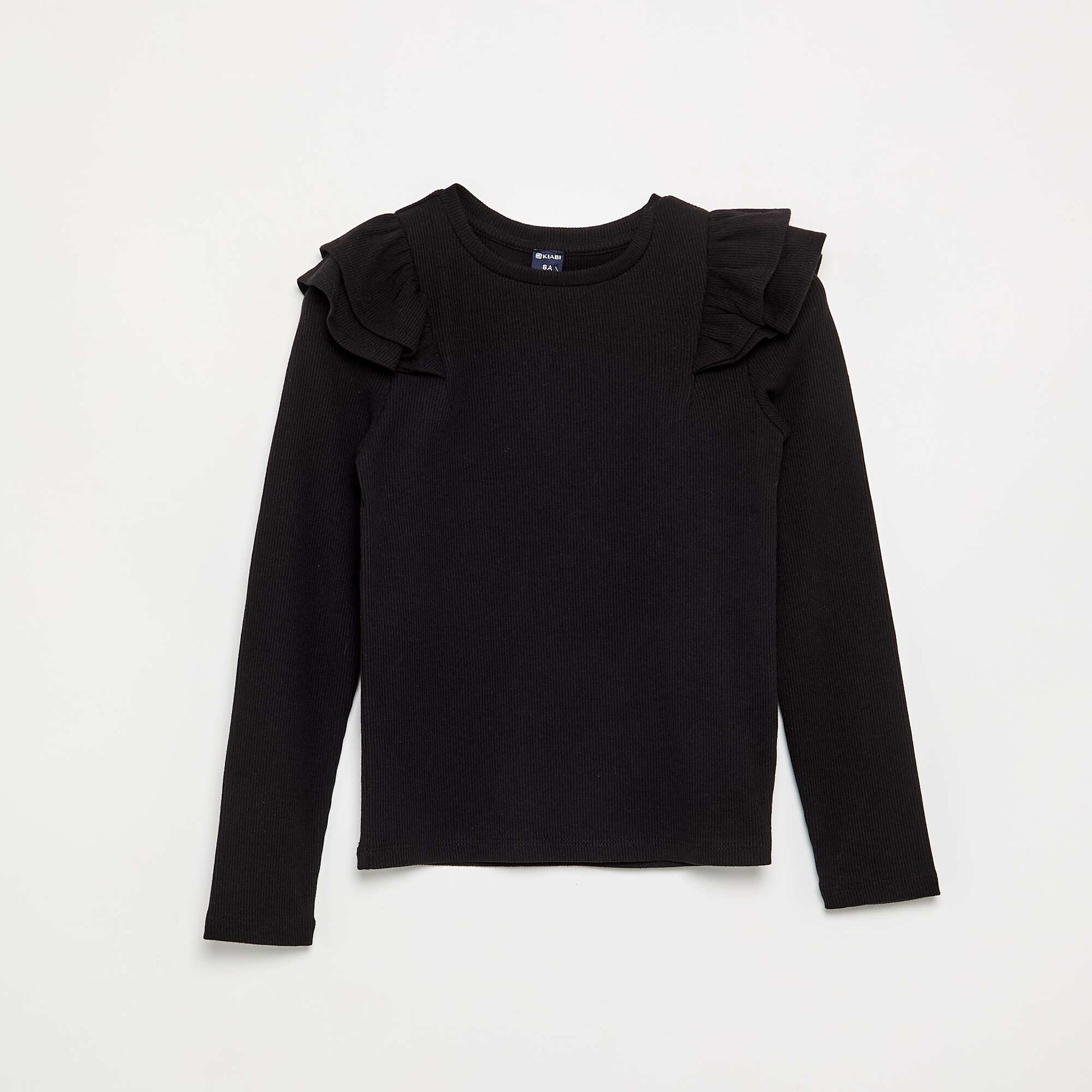 Long-sleeved ribbed knit T-shirt BLACK