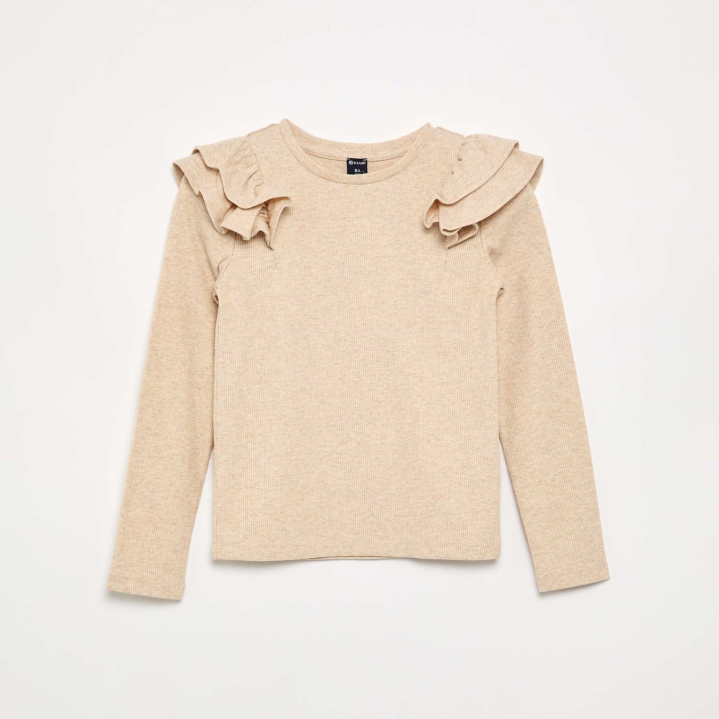 Long-sleeved ribbed knit T-shirt BEIGE