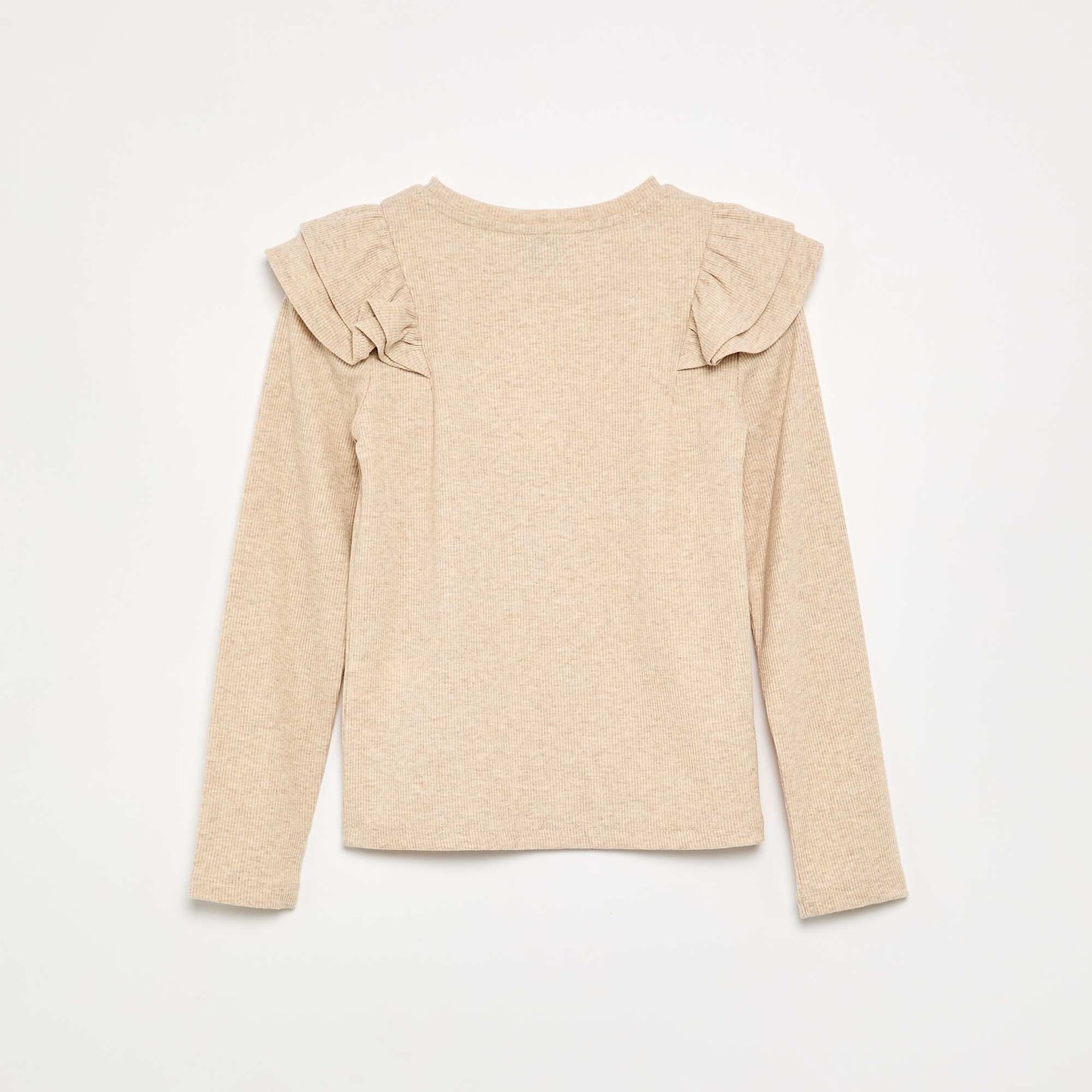 Long-sleeved ribbed knit T-shirt BEIGE