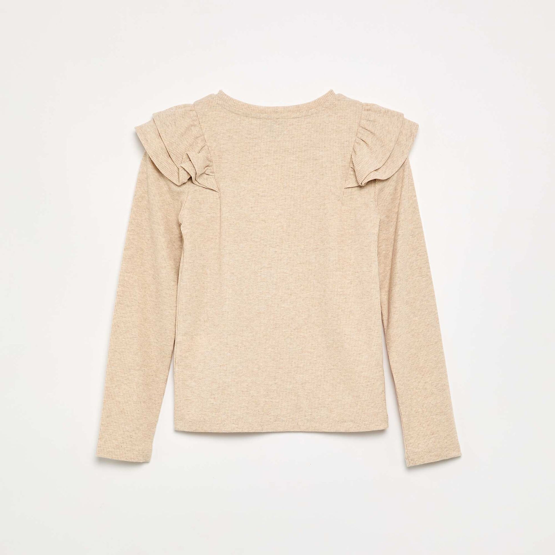 Long-sleeved ribbed knit T-shirt BEIGE