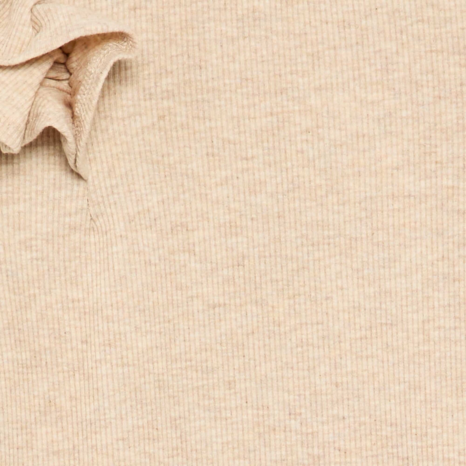 Long-sleeved ribbed knit T-shirt BEIGE
