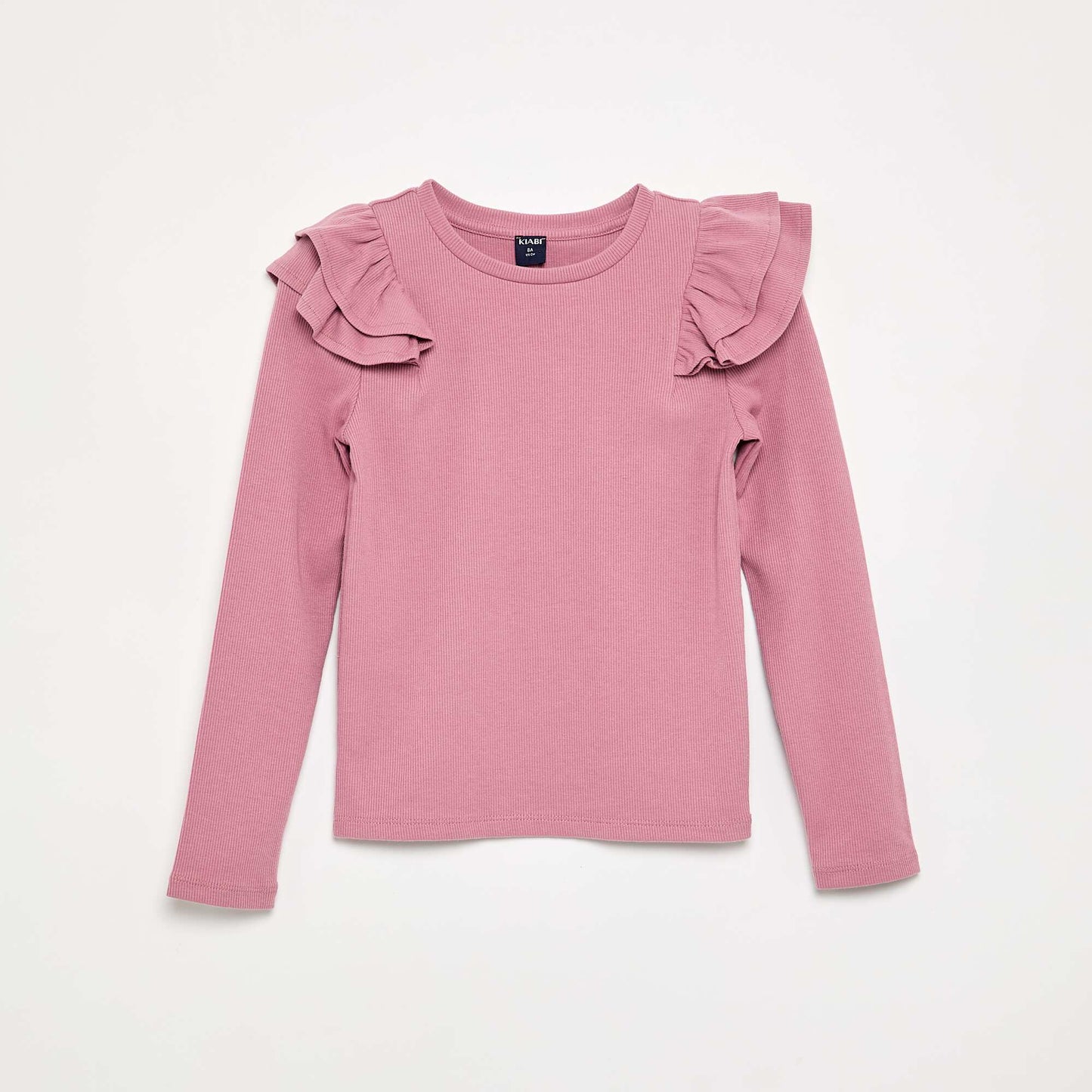 Long-sleeved ribbed knit T-shirt PINK