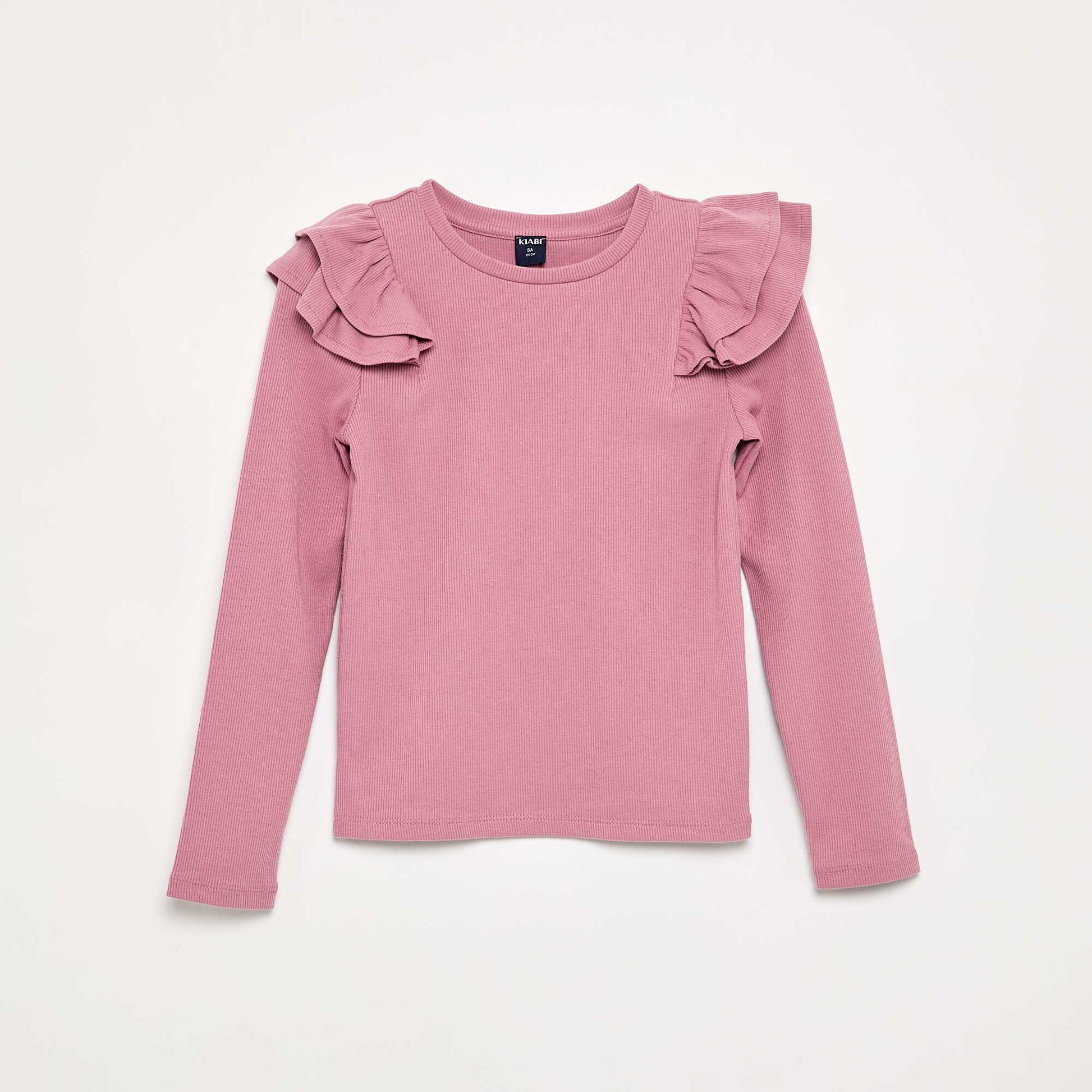 Long-sleeved ribbed knit T-shirt PINK