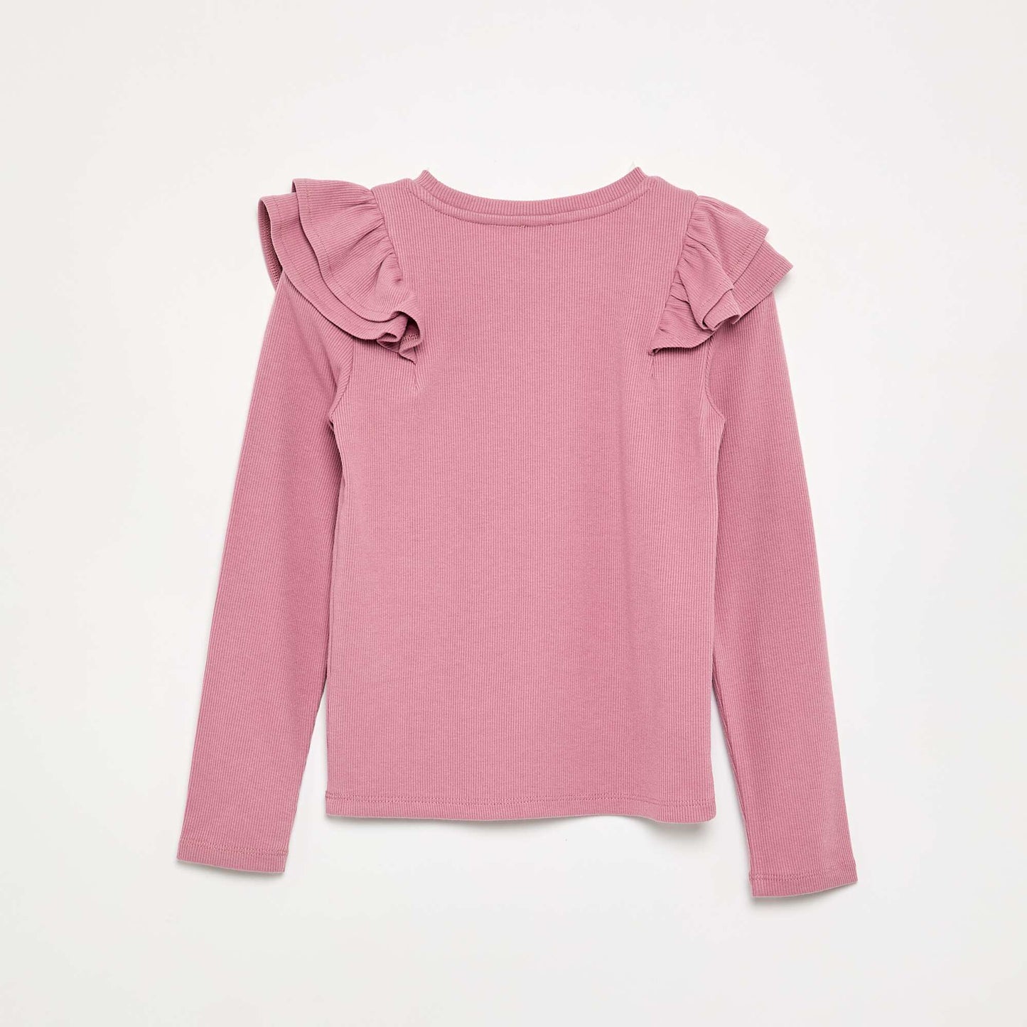 Long-sleeved ribbed knit T-shirt PINK