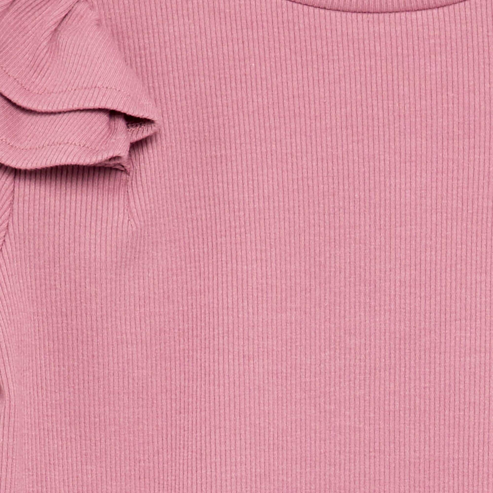 Long-sleeved ribbed knit T-shirt PINK