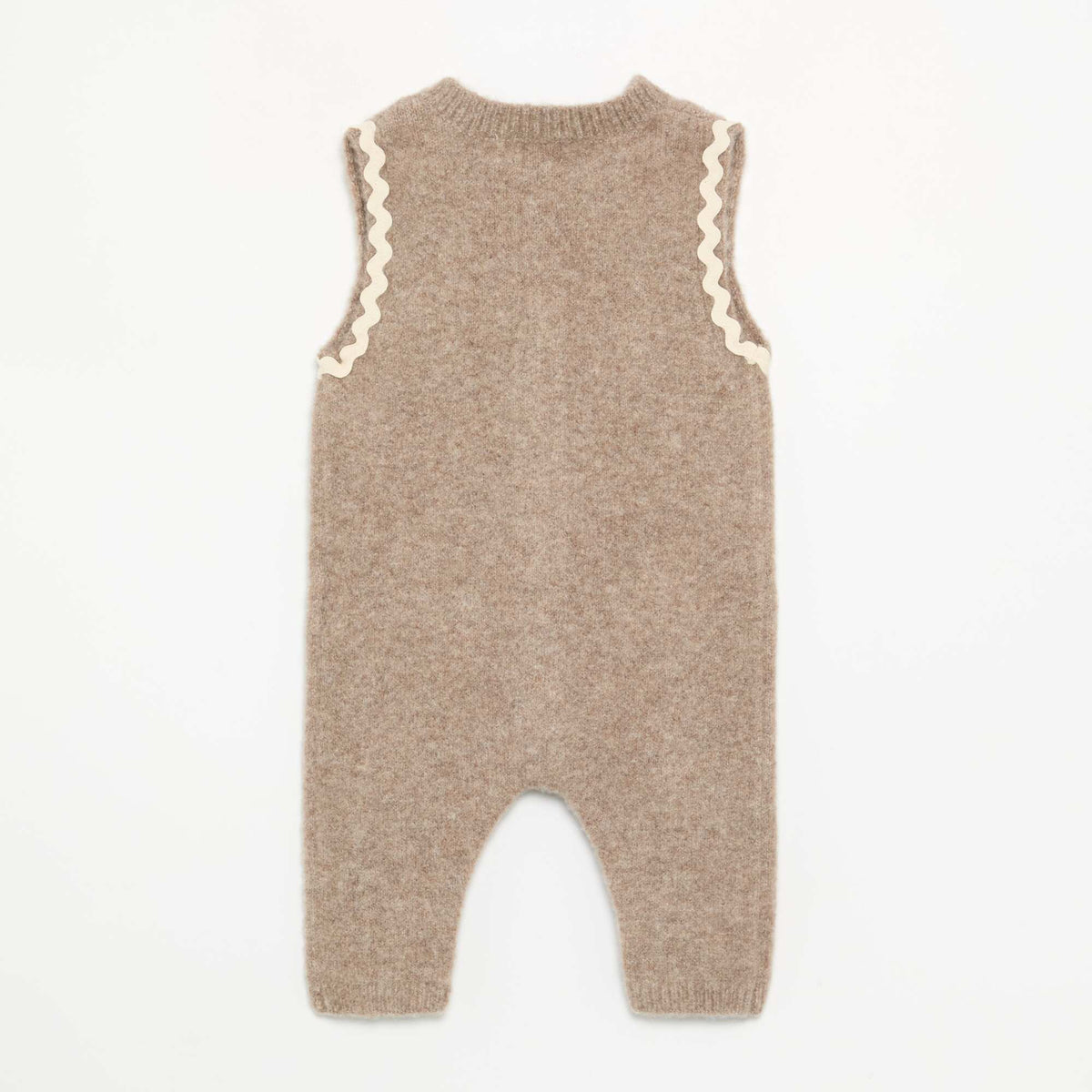 Long knitted sleeveless romper BEIGE
