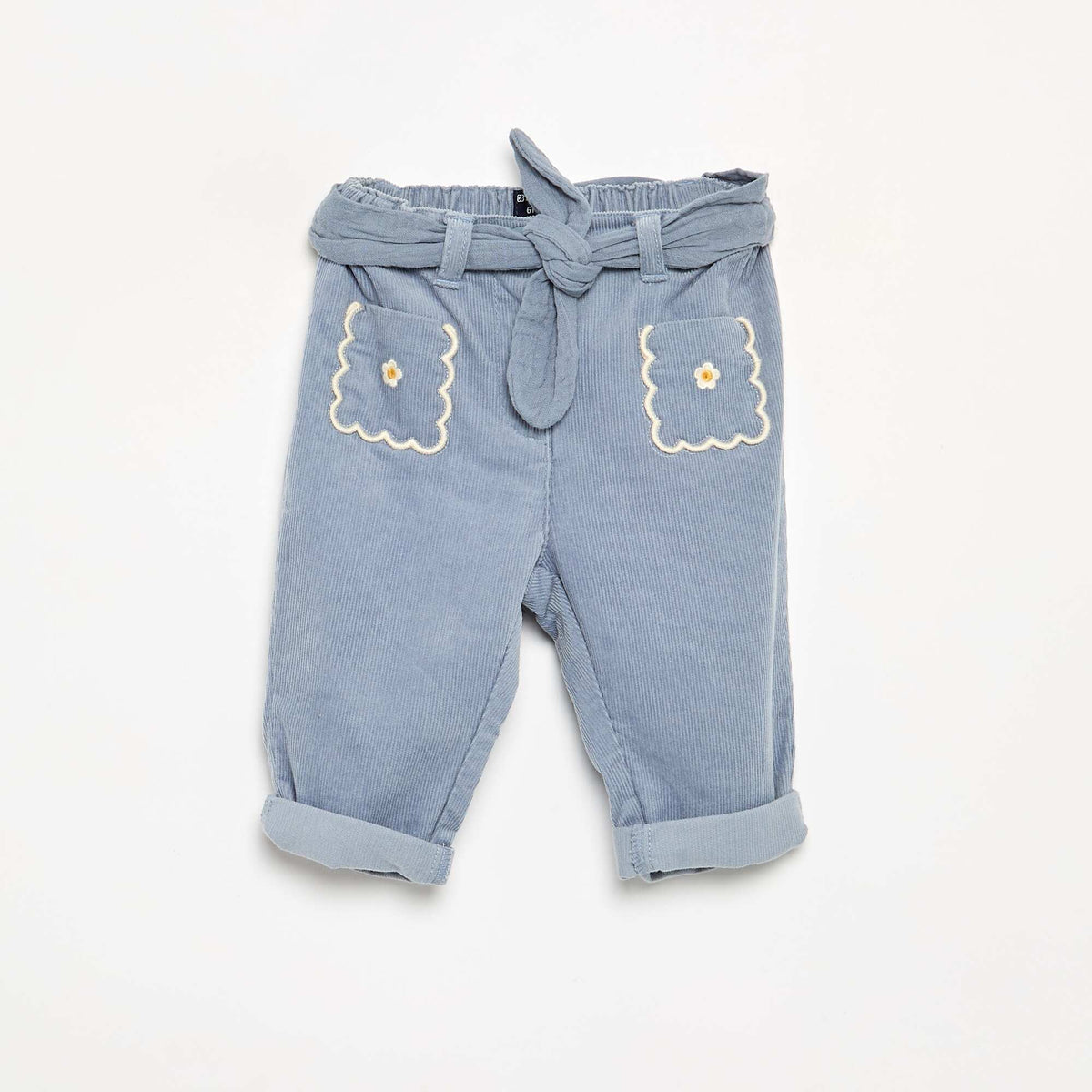 Velvet Trousers with Embroidered Pockets BLUE