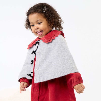Knit Cape with Velvet Bows GREY